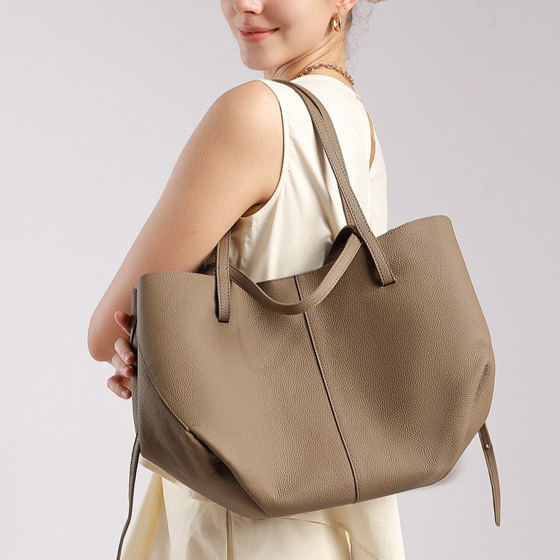 Genuine Pebbled Leather Tote Bag With Pouch | Effortless Everyday Elegance