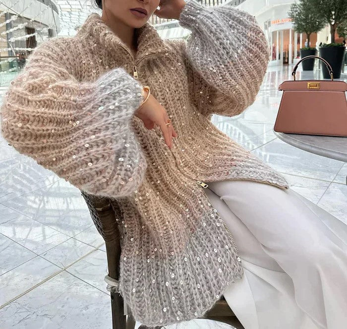 Chunky Knit Glitter Cardigan | Effortless Day-To-Night Radiance