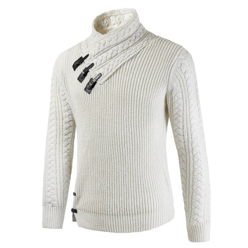 Chunky Men’s Knit Jumper | Refined Asymmetric Buckle Detailing