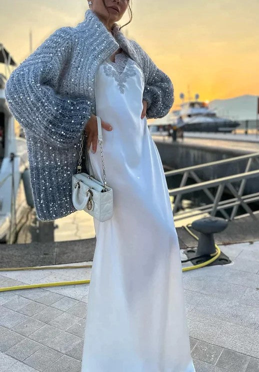Chunky Knit Glitter Cardigan | Effortless Day-To-Night Radiance