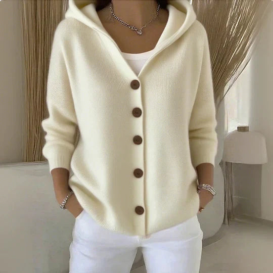 Hooded Button-Down Knit Cardigan | Soft Everyday Elegance