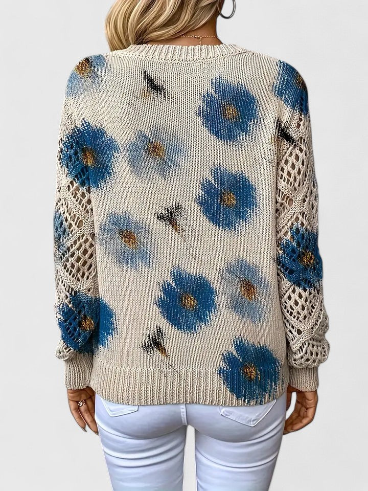 Elegant Floral V-Neck Sweater | Airy Timeless Everyday Sophistication