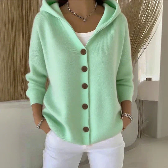 Hooded Button-Down Knit Cardigan | Soft Everyday Elegance