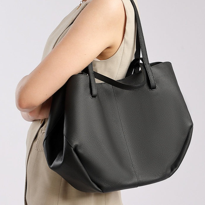 Genuine Pebbled Leather Tote Bag With Pouch | Effortless Everyday Elegance