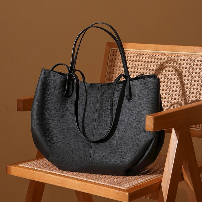 Genuine Pebbled Leather Tote Bag With Pouch | Effortless Everyday Elegance