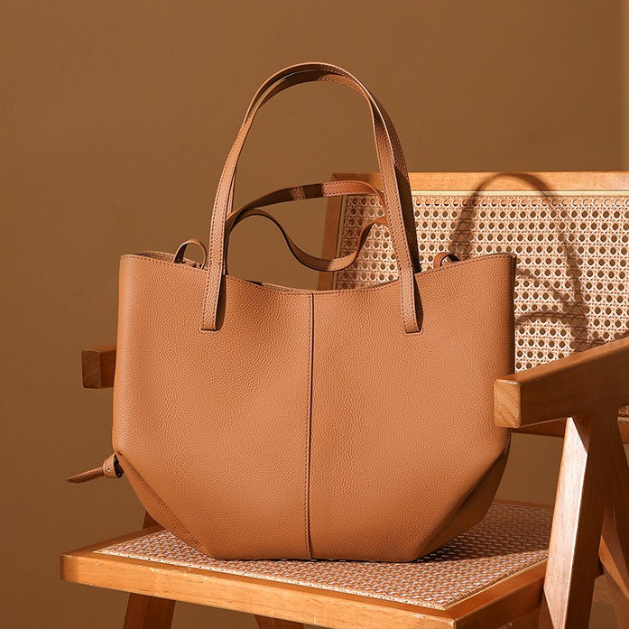 Genuine Pebbled Leather Tote Bag With Pouch | Effortless Everyday Elegance