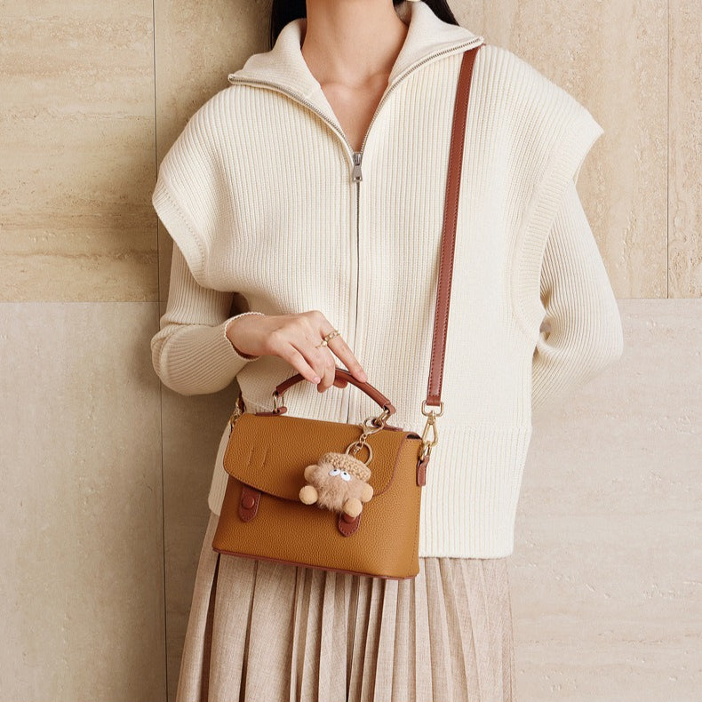 Women’s Luxury Pebbled Leather Top-Handle Bag | Cloud Charm Elegance