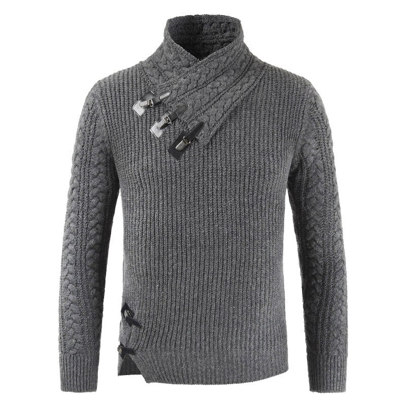 Chunky Men’s Knit Jumper | Refined Asymmetric Buckle Detailing