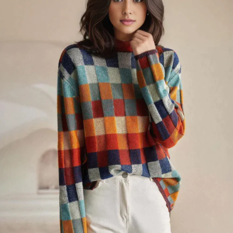 Soft Checkered Knit Sweater | Effortless Fall Color and Comfort