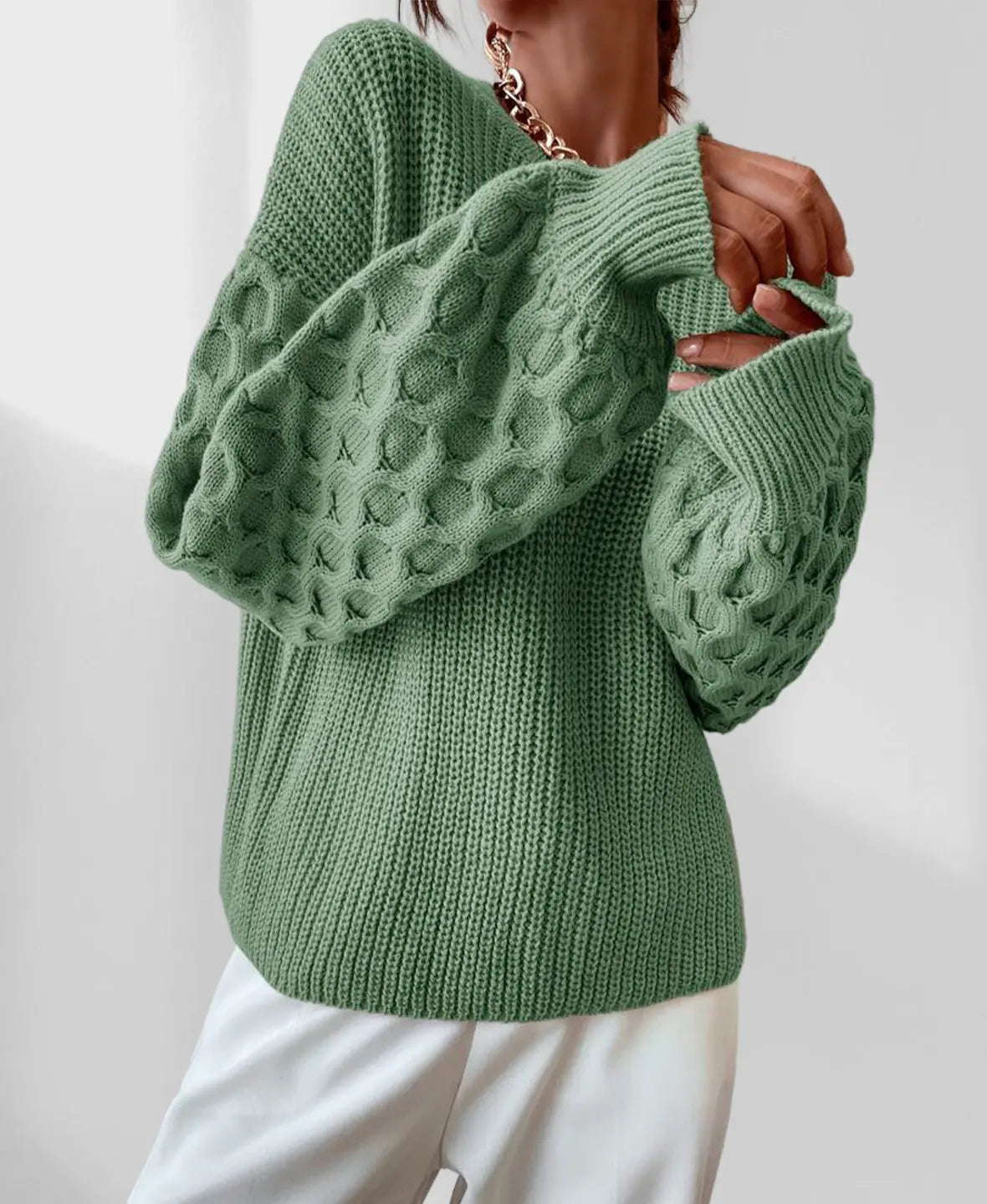 Knit Winter Sweater | Textured Balloon Sleeves Relaxed Elegance
