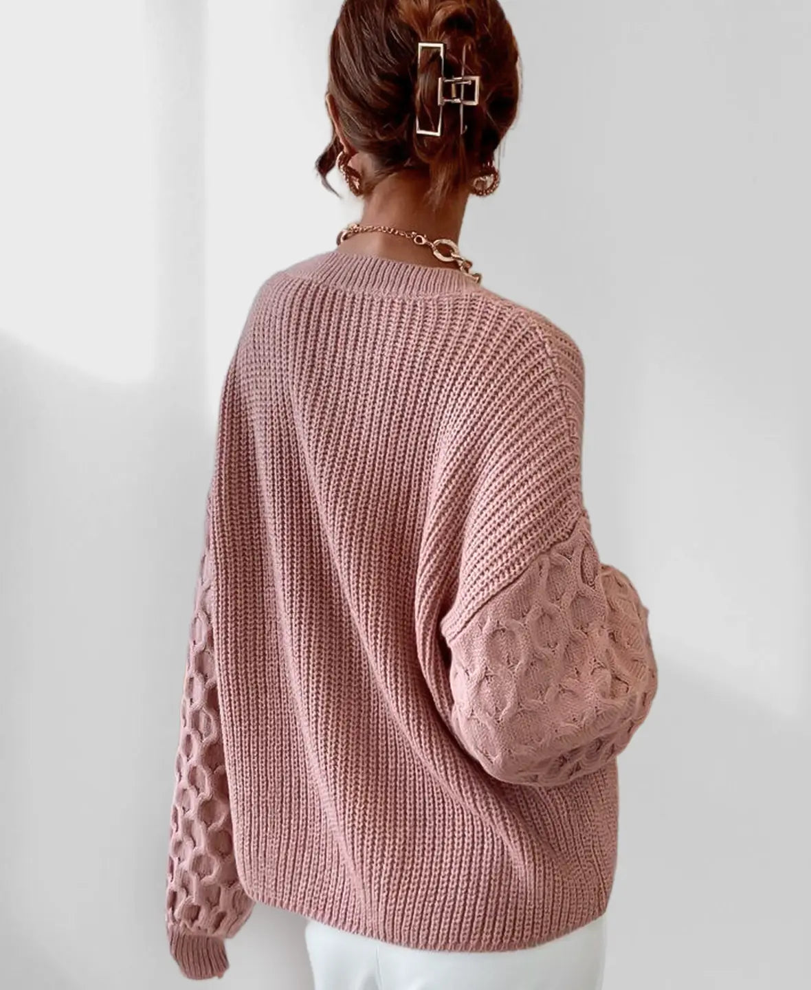 Knit Winter Sweater | Textured Balloon Sleeves Relaxed Elegance