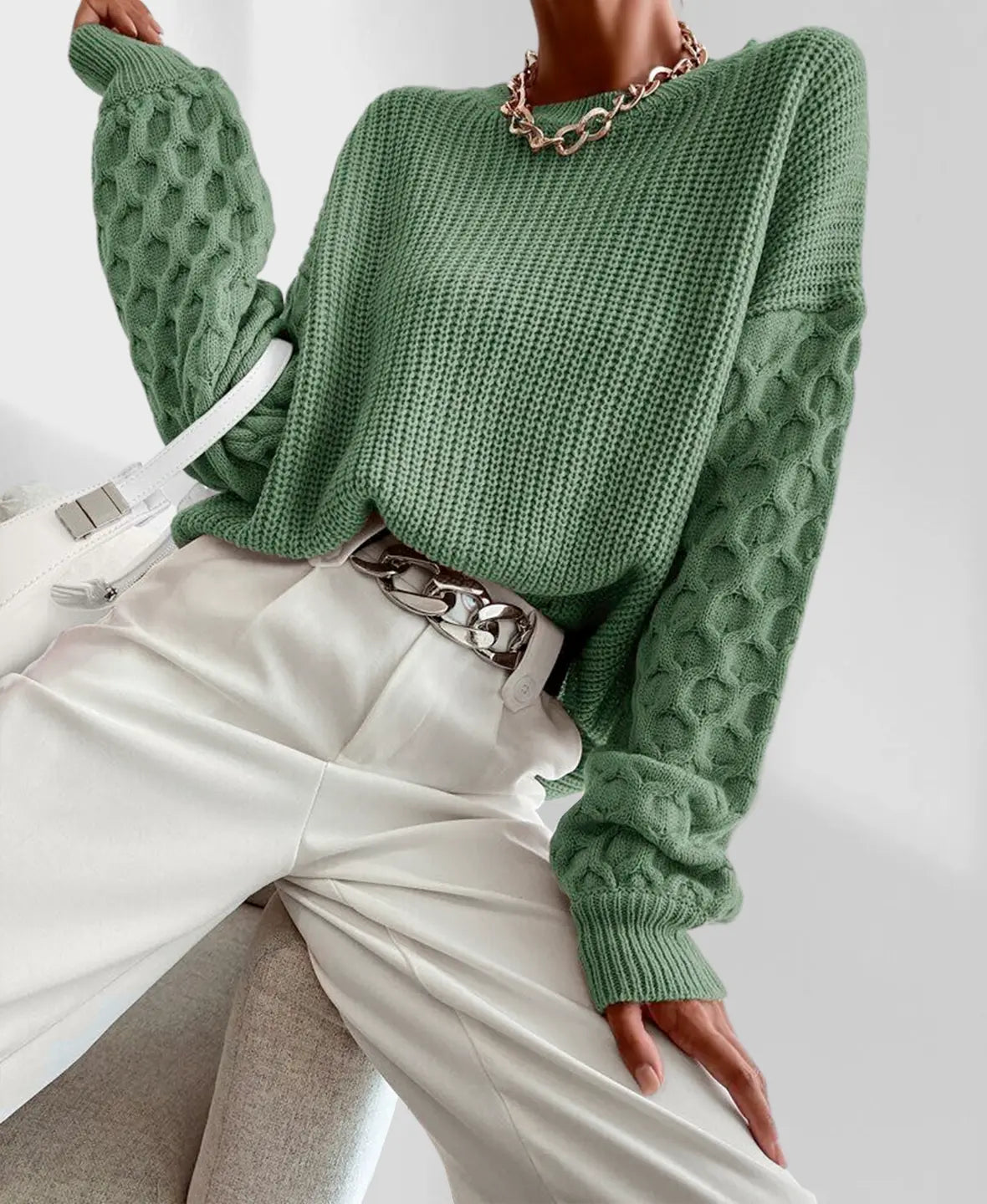 Knit Winter Sweater | Textured Balloon Sleeves Relaxed Elegance