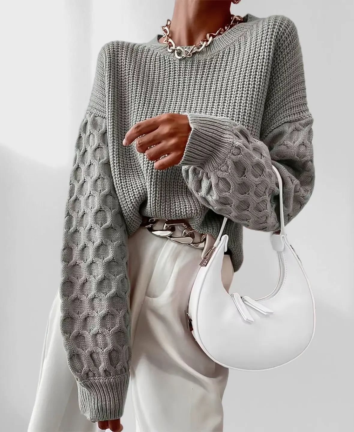 Knit Winter Sweater | Textured Balloon Sleeves Relaxed Elegance