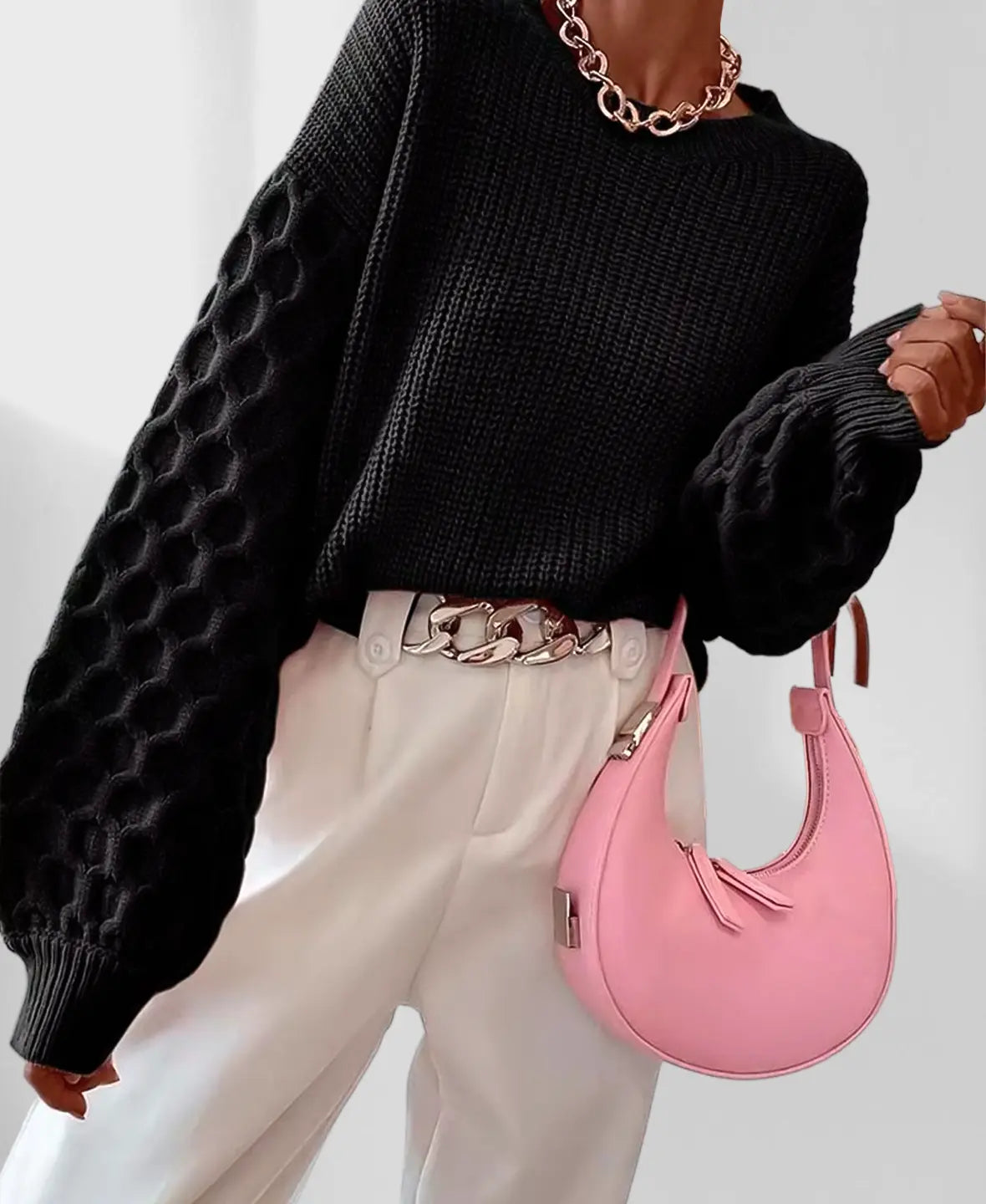 Knit Winter Sweater | Textured Balloon Sleeves Relaxed Elegance
