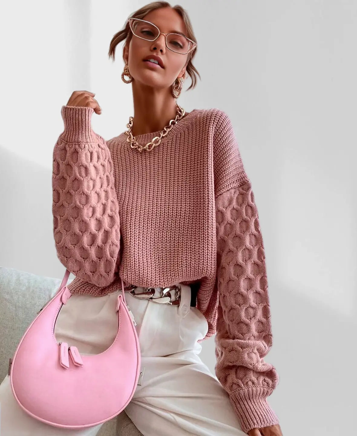 Knit Winter Sweater | Textured Balloon Sleeves Relaxed Elegance