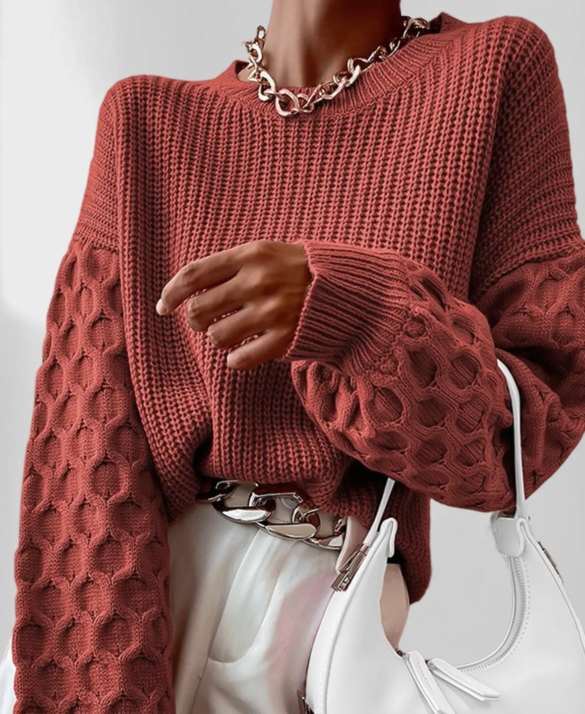 Knit Winter Sweater | Textured Balloon Sleeves Relaxed Elegance
