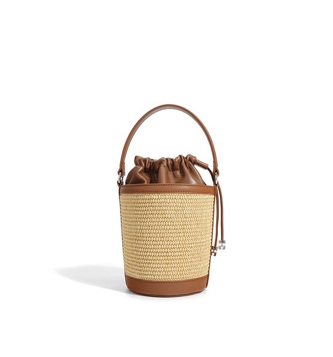 Lambskin Woven Women’s Handheld Crossbody Barrel Bag | Coastal Elegance