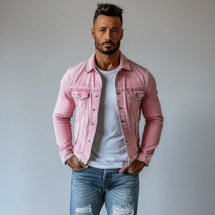 Men’s Denim Jacket | Waist-Length Vintage Wash Sophistication