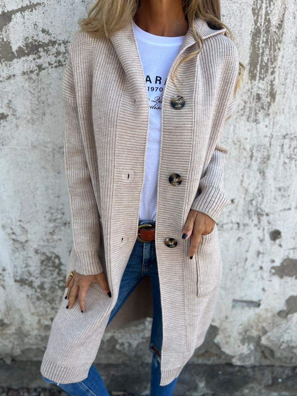 Soft Knit Long Buttoned Cardigan | Flattering Longline Layering Elegance