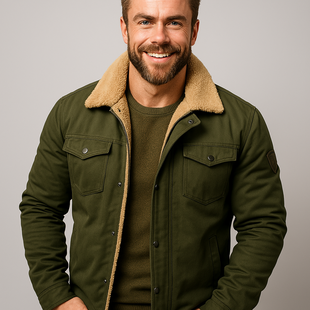 Men’s Warm-Collar Button-Up Bomber Jacket | Effortless Winter Sophistication