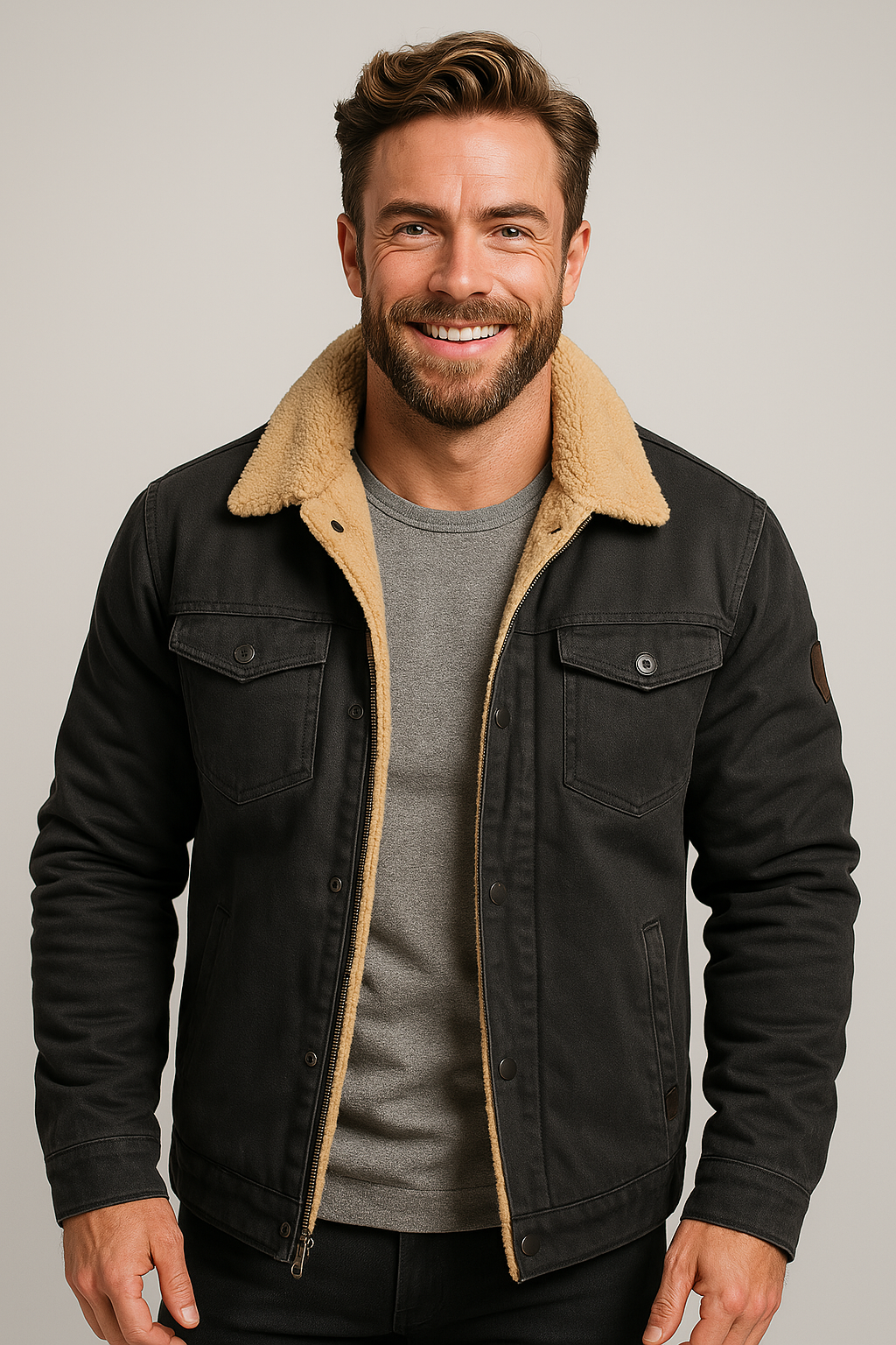 Men’s Warm-Collar Button-Up Bomber Jacket | Effortless Winter Sophistication