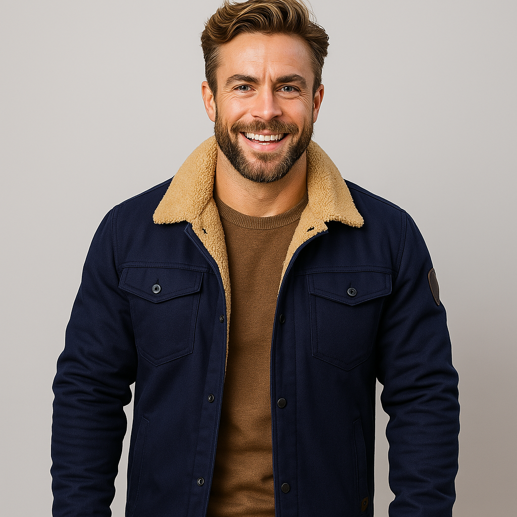 Men’s Warm-Collar Button-Up Bomber Jacket | Effortless Winter Sophistication