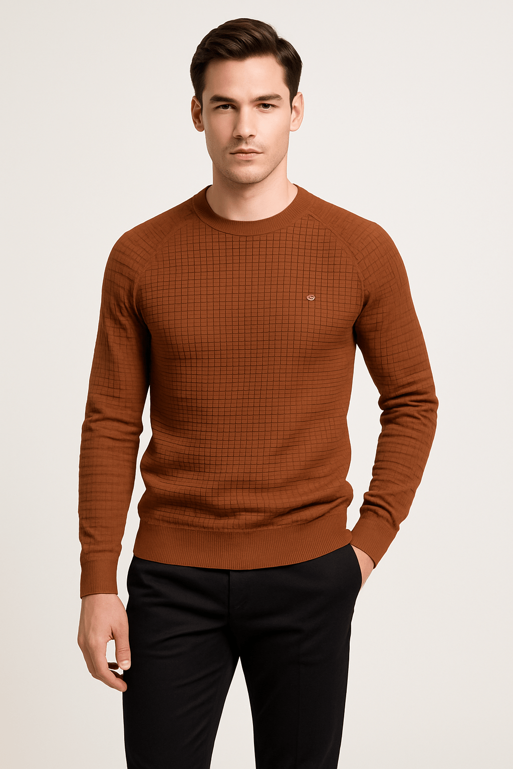 Men’s Textured Knit Crew Neck Jumper | Effortless Everyday Elegance