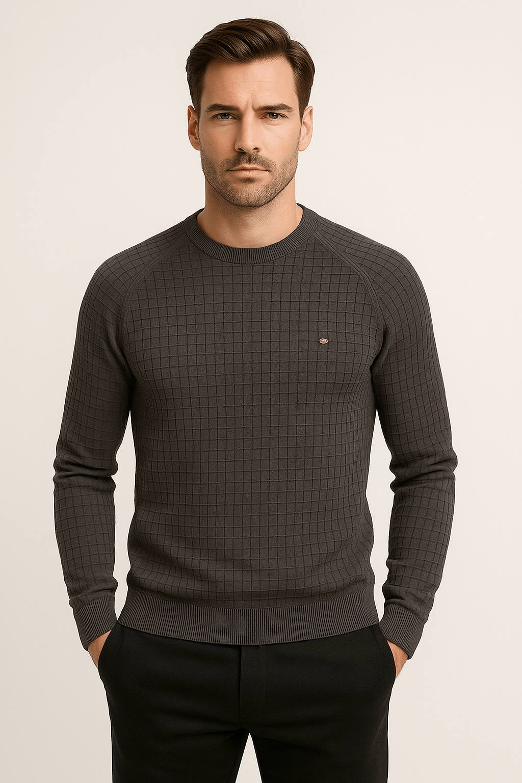 Men’s Textured Knit Crew Neck Jumper | Effortless Everyday Elegance