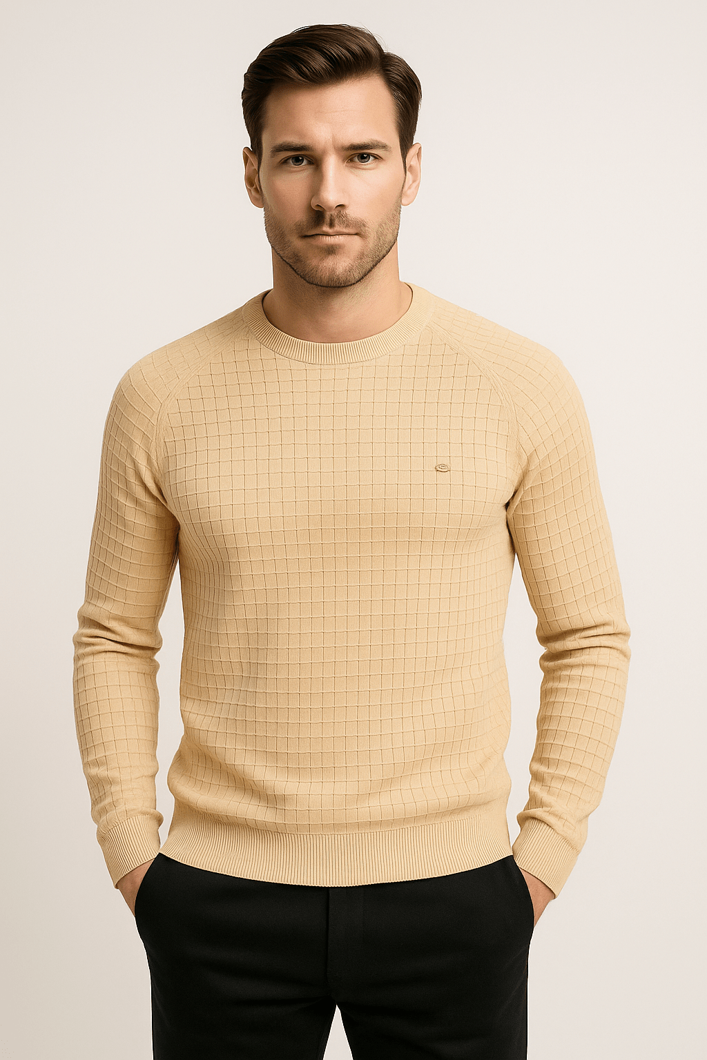 Men’s Textured Knit Crew Neck Jumper | Effortless Everyday Elegance