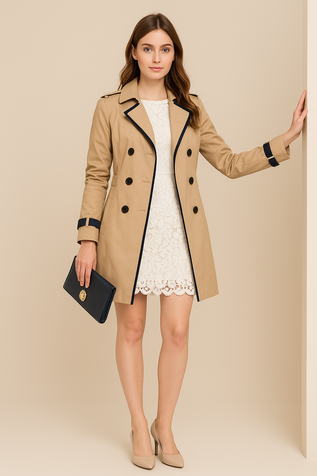 Double-Breasted Trench Coat | Tailored With Black Piping
