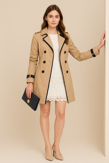 Double-Breasted Trench Coat | Tailored With Black Piping
